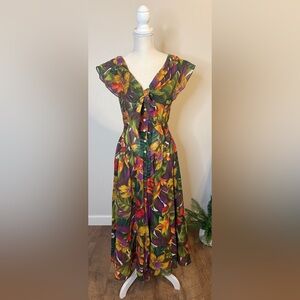 Vintage 80’s Tropical Short Sleeve Button Sheer Dress Sz 12